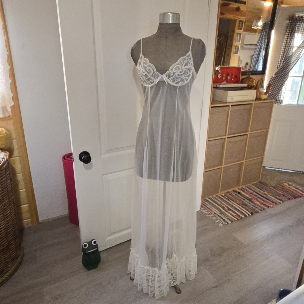 Complete White Sheer Lacey  Maxi Nightgown, See Description
